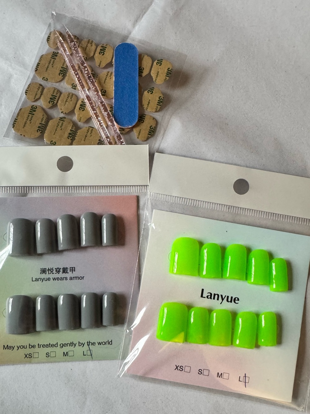 Baby Duck 🦆 Neon Green & Gray Press-On Nails Set - Women